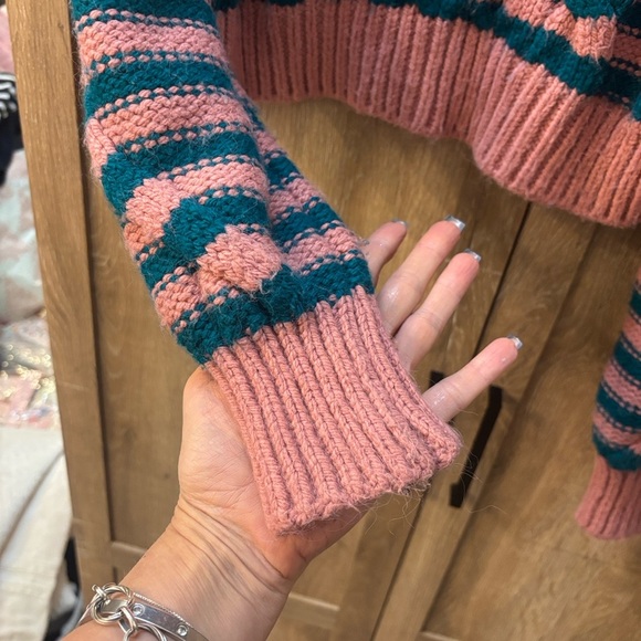 Zara Pink and Teal Striped Cowl Neck Sweater - Picture 6 of 8